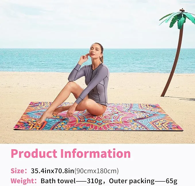 Hiturbo 2 Pack Microfiber Beach Towels,(71"x35") Oversized Sand Free Travel Towels Fast Drying Swimming Towel, Lightweight Compact Camping Towel Super Absorbent Pool Towel
