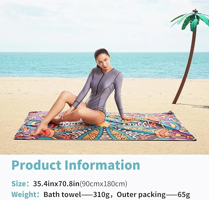 Hiturbo 2 Pack Microfiber Beach Towels,(71"x35") Oversized Sand Free Travel Towels Fast Drying Swimming Towel, Lightweight Compact Camping Towel Super Absorbent Pool Towel
