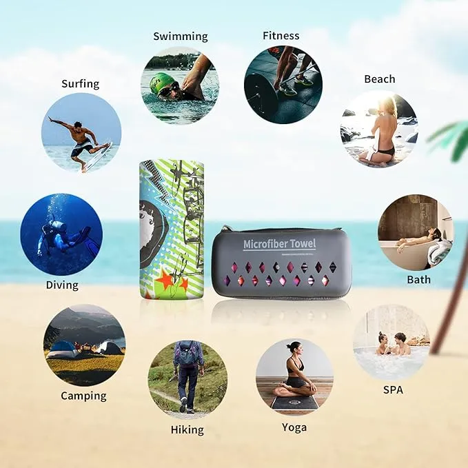 Hiturbo Microfiber Beach Towel,(71"x35") Oversized Sand Free Travel Towels Fast Drying Swimming Towel, Lightweight Compact Camping Towel Super Absorbent Pool Towel
