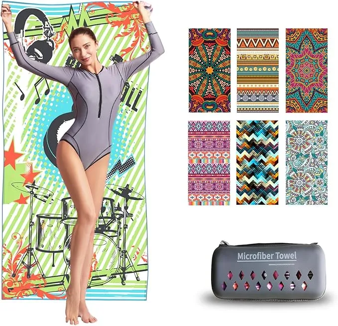 Hiturbo Microfiber Beach Towel,(71"x35") Oversized Sand Free Travel Towels Fast Drying Swimming Towel, Lightweight Compact Camping Towel Super Absorbent Pool Towel