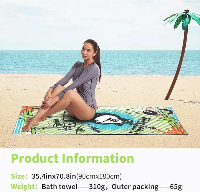 Hiturbo Microfiber Beach Towel,(71"x35") Oversized Sand Free Travel Towels Fast Drying Swimming Towel, Lightweight Compact Camping Towel Super Absorbent Pool Towel