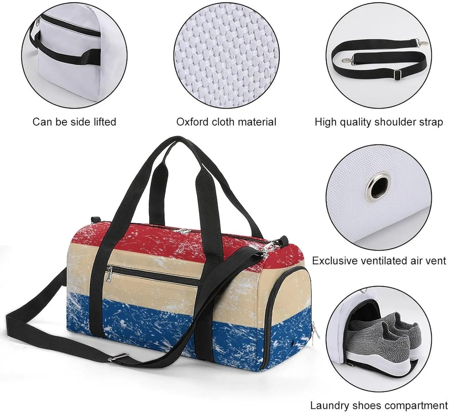 Holland Retro Flag Gym Bag-Workout Organizer with Water Resistant Compartments for Gym Lovers, style-43-4