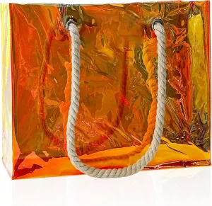 Holographic magic color laser PVC handbag hemp rope shopping bag for travel and shopping 15.75"x3.94"x11.81