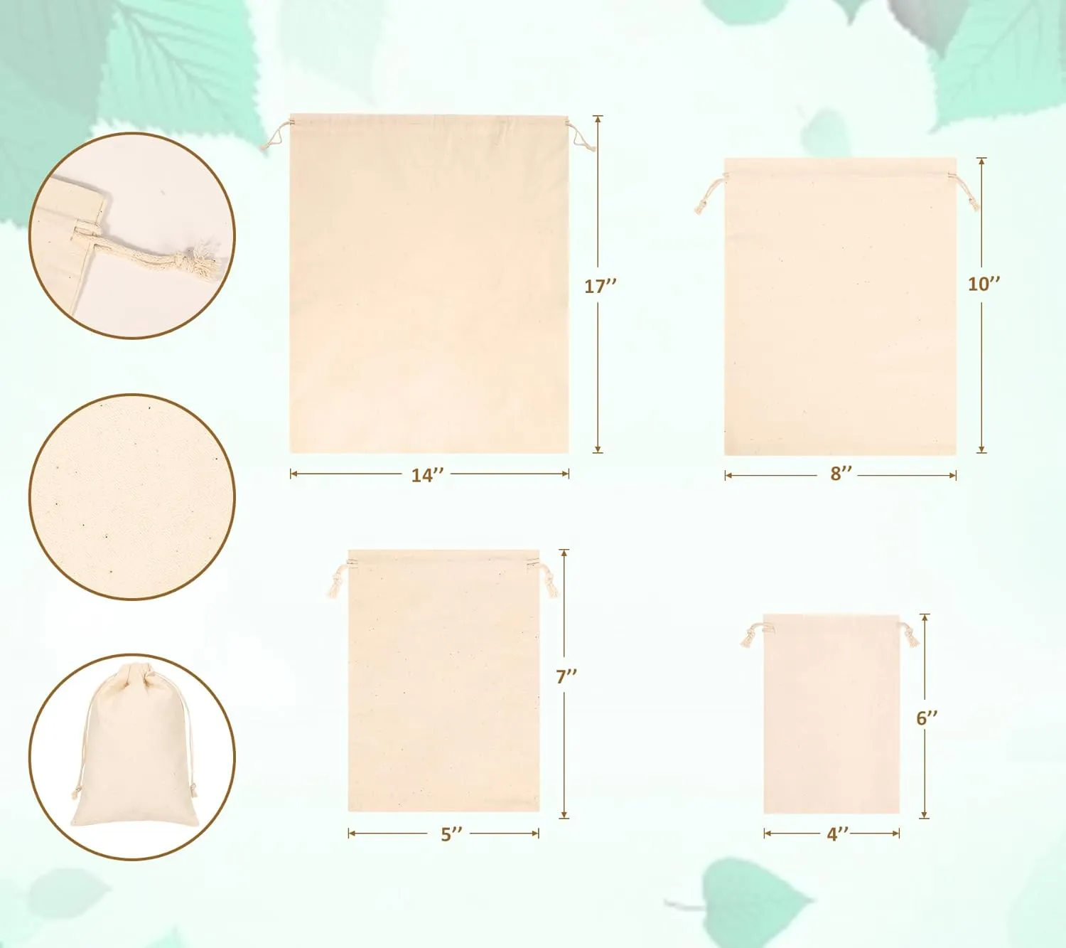 Hopttreely 20PCS Cotton Reusable Produce Bags, 4X6inch Muslin Bags with Drawstrings for Shopping & Storage, 100% Natural Cotton, Biodegradable Linen