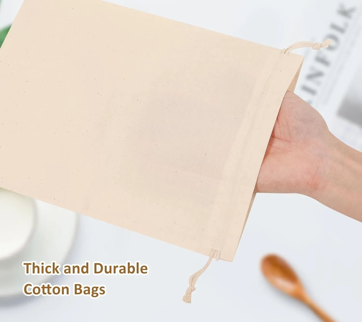Hopttreely 20PCS Cotton Reusable Produce Bags, 4X6inch Muslin Bags with Drawstrings for Shopping & Storage, 100% Natural Cotton, Biodegradable Linen