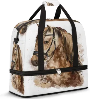Horse Head Travel Duffel Bag, Sport Gym Bag with Shoe Compartment Shoulder weekender Bag Foldable Overnight Bag for Women Men