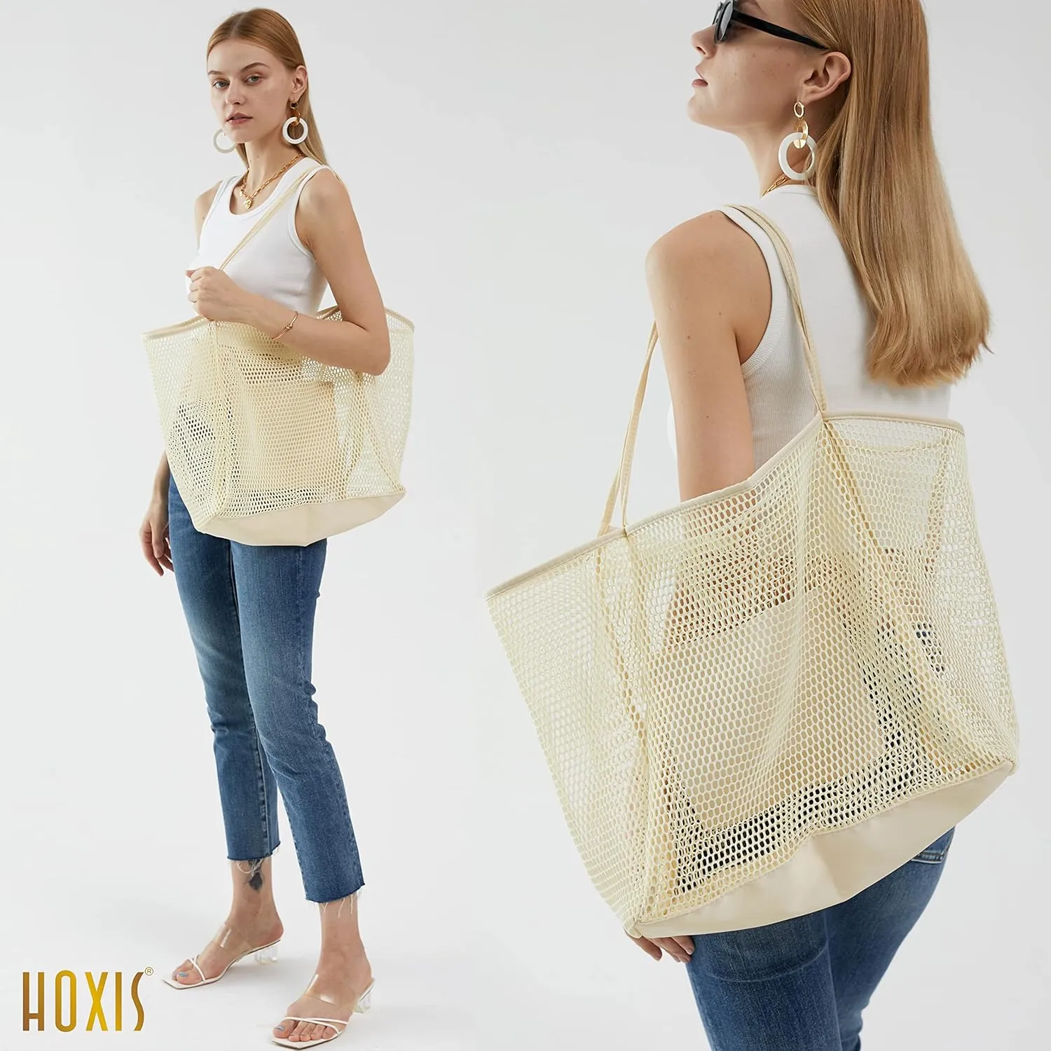 HOXIS Mesh Beach Tote Womens Shoulder Handbag