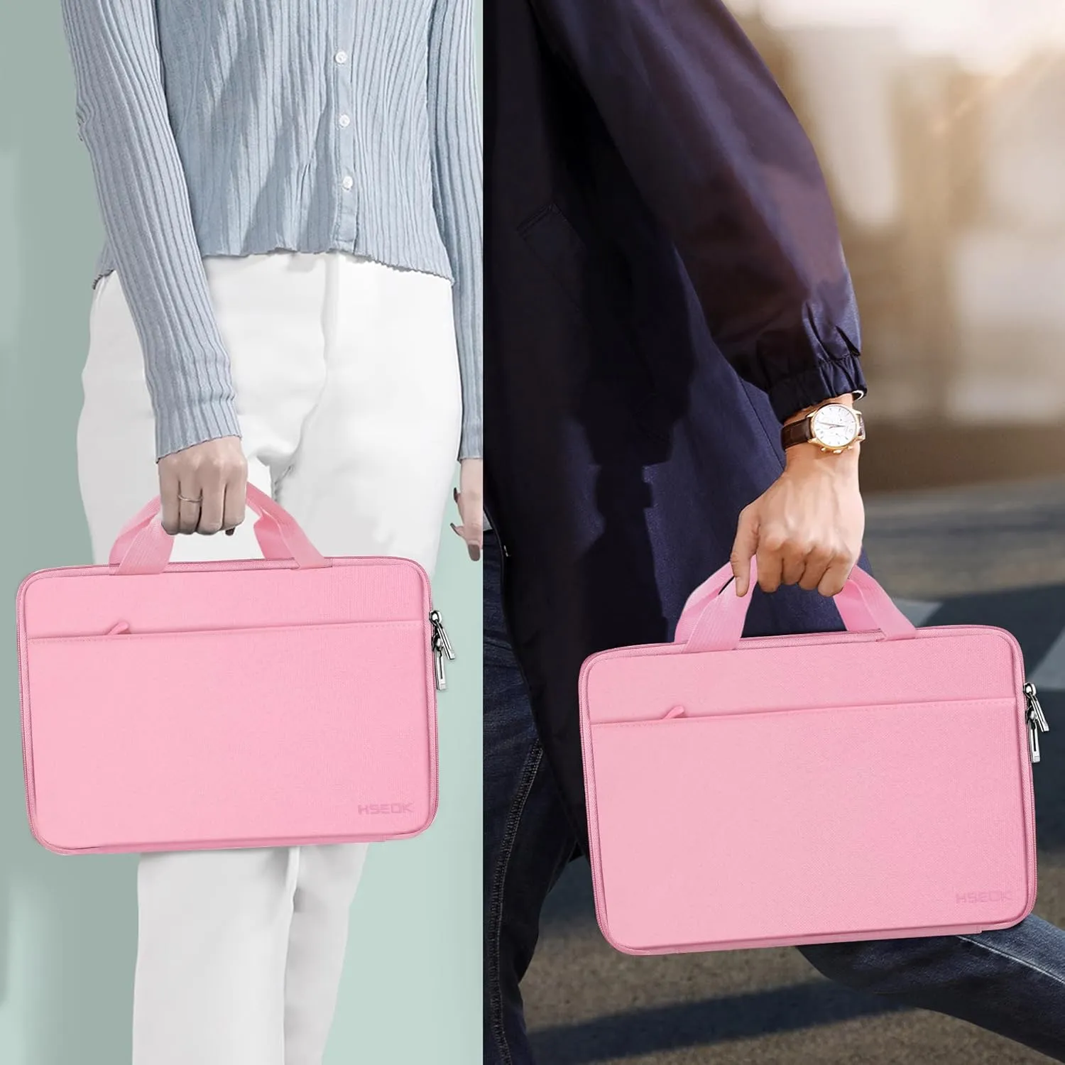 Hseok Laptop Case 13.3-14 inch Briefcase Handbag, Water-Resistant and Shockproof Computer Sleeve Compatible with MacBook Pro 14", Mac Air/Pro 13.3" and 13"-14" Notebooks Chromebooks,Pink