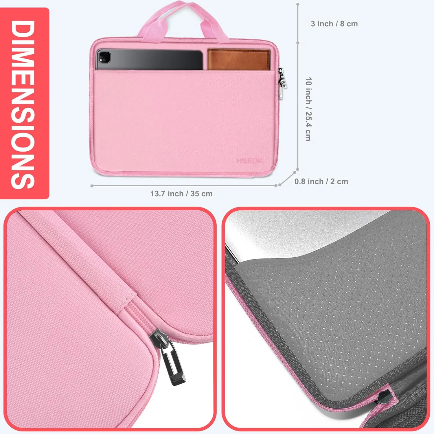 Hseok Laptop Case 13.3-14 inch Briefcase Handbag, Water-Resistant and Shockproof Computer Sleeve Compatible with MacBook Pro 14", Mac Air/Pro 13.3" and 13"-14" Notebooks Chromebooks,Pink
