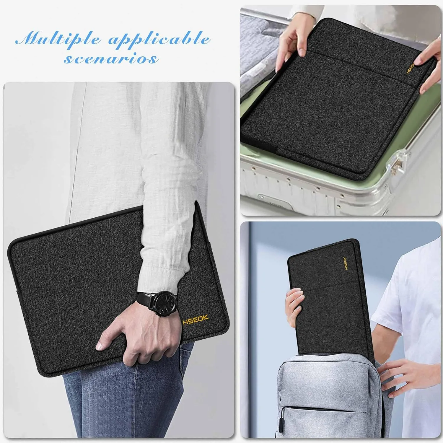 Hseok Laptop Case 14 inch Sleeve with Additional Case, Rainproof & Shockproof Carrying Laptop Cover Portable PC Sleeve Computer Bag for 14" MacBook, HP, Dell Lenovo, Asus, Acer ，Black