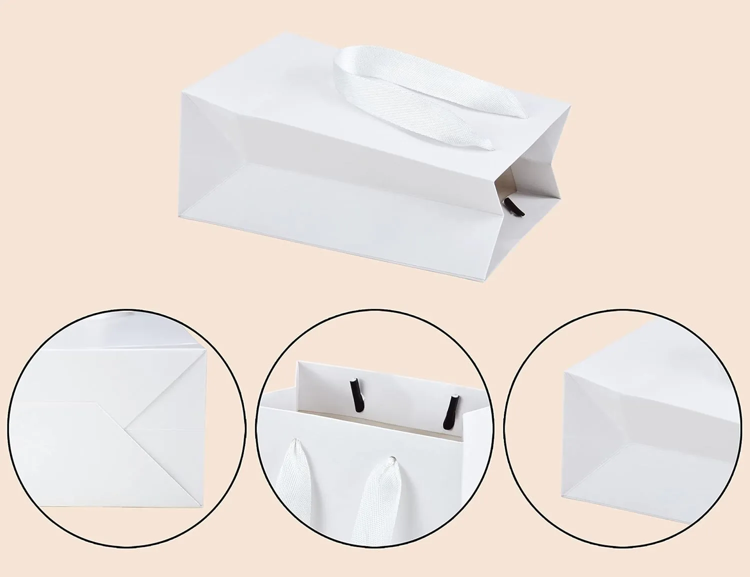 HUAPRINT White Paper Bags,White Gift Bags,Shopping Bags with Handles,20 Pack Small Gift Bags,7x4x9inch,Retail Bags,Party Favor Bags,Merchandise Business Bags,Wedding Bags