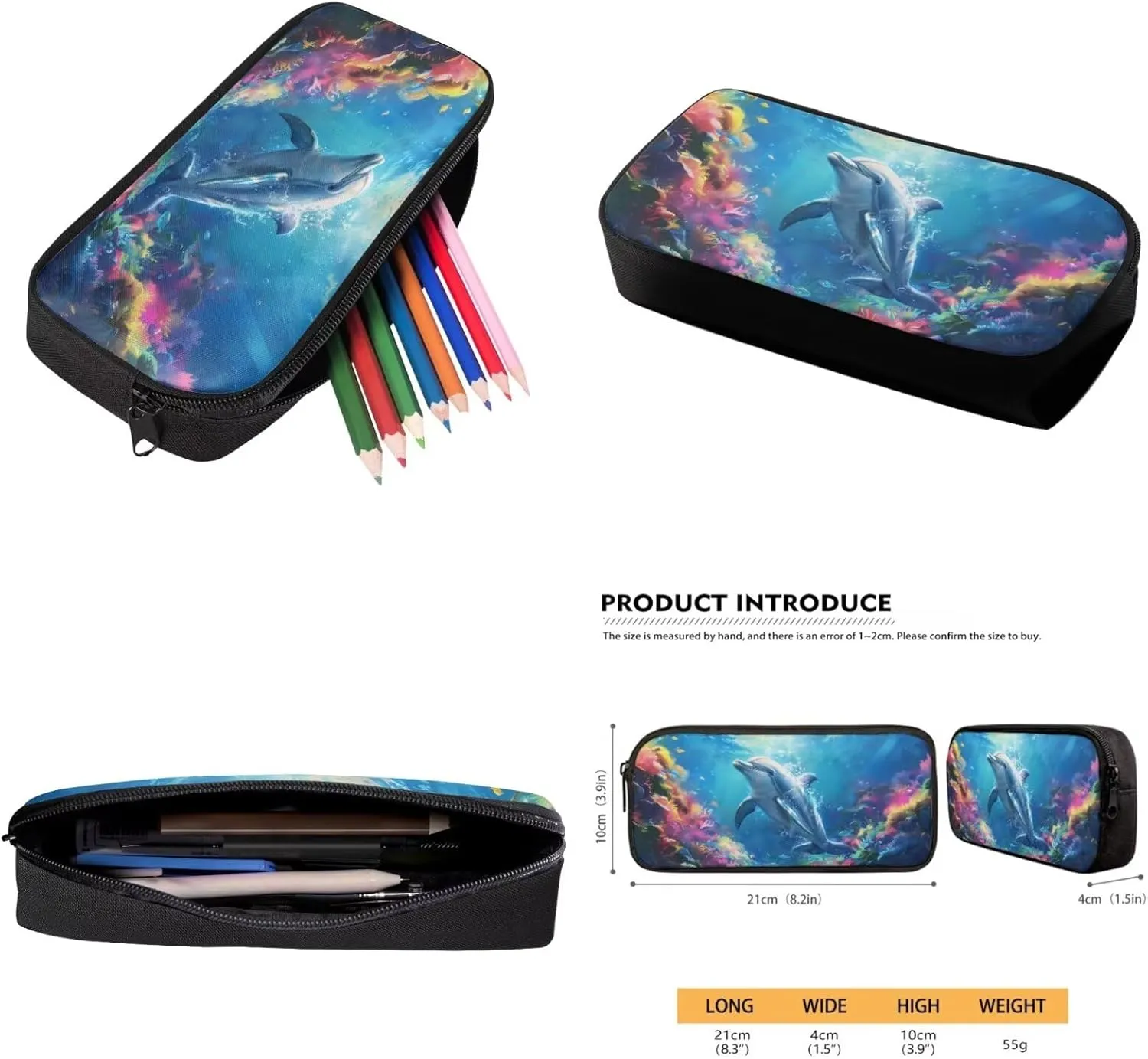 HUGS IDEA 3d Dolphin Girls Backpack for Middle School Girls School Bag with Lunch Box 4 Pcs Set Cute Animal Bookbag for Elementary Girls Casual Knapsack Set with Reusable Lunch Bag