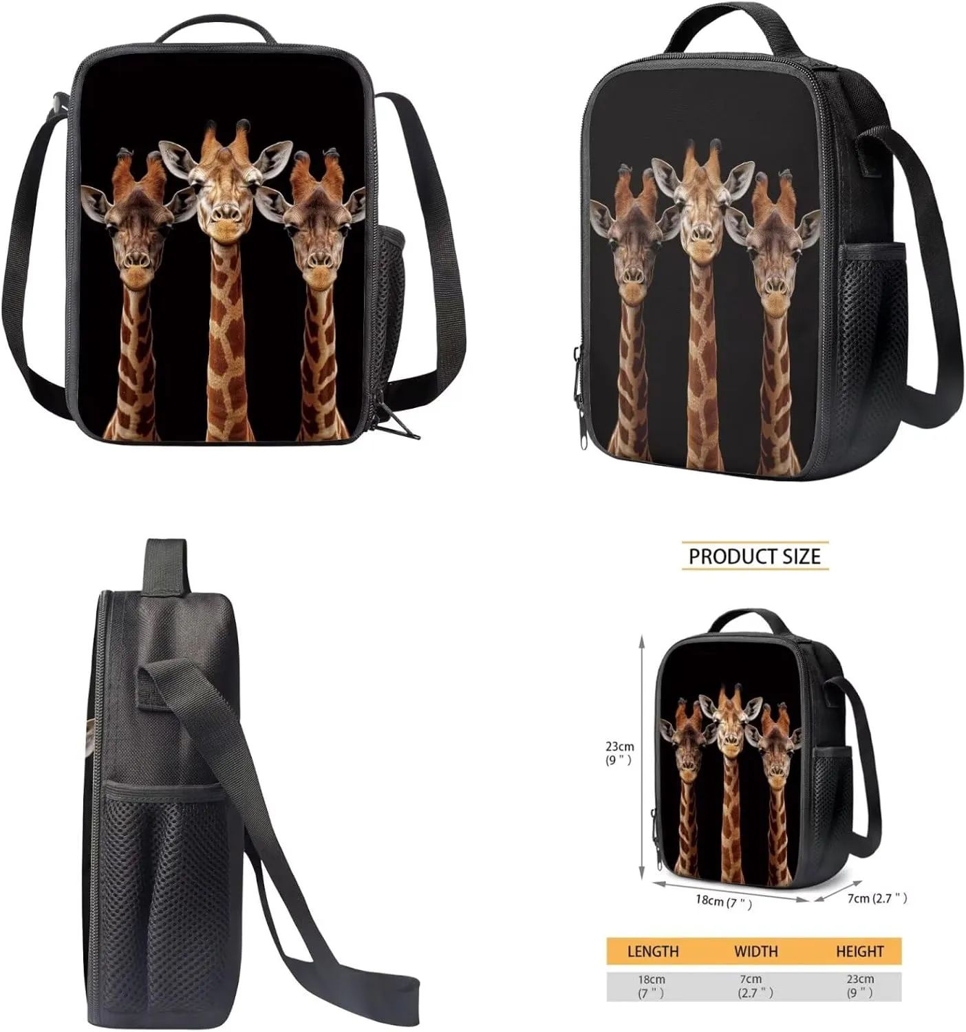 HUGS IDEA 3d Giraffe Backpack for Boys with Lunchbox Black School Bookbag with Lunch Bag for Boys School Bag for Kids 6-8 Elementary School Backpack for Boys 17 Inch Kids Schoolbag