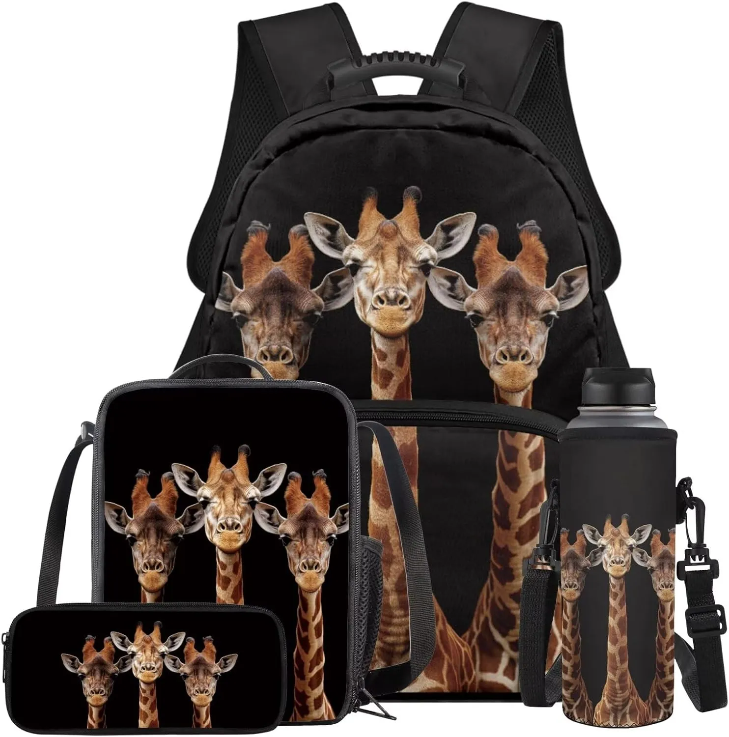 HUGS IDEA 3d Giraffe Backpack for Boys with Lunchbox Black School Bookbag with Lunch Bag for Boys School Bag for Kids 6-8 Elementary School Backpack for Boys 17 Inch Kids Schoolbag