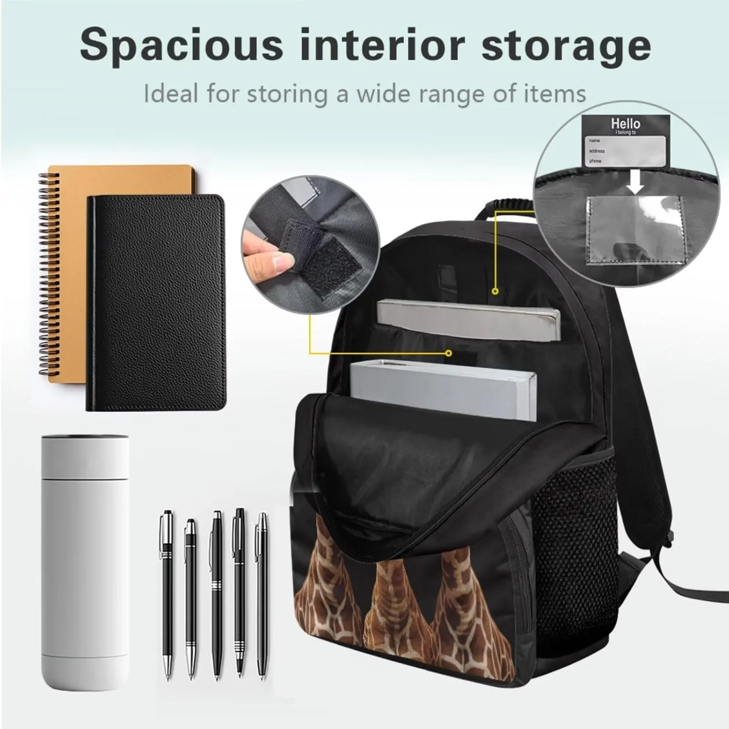 HUGS IDEA 3d Giraffe Backpack for Boys with Lunchbox Black School Bookbag with Lunch Bag for Boys School Bag for Kids 6-8 Elementary School Backpack for Boys 17 Inch Kids Schoolbag