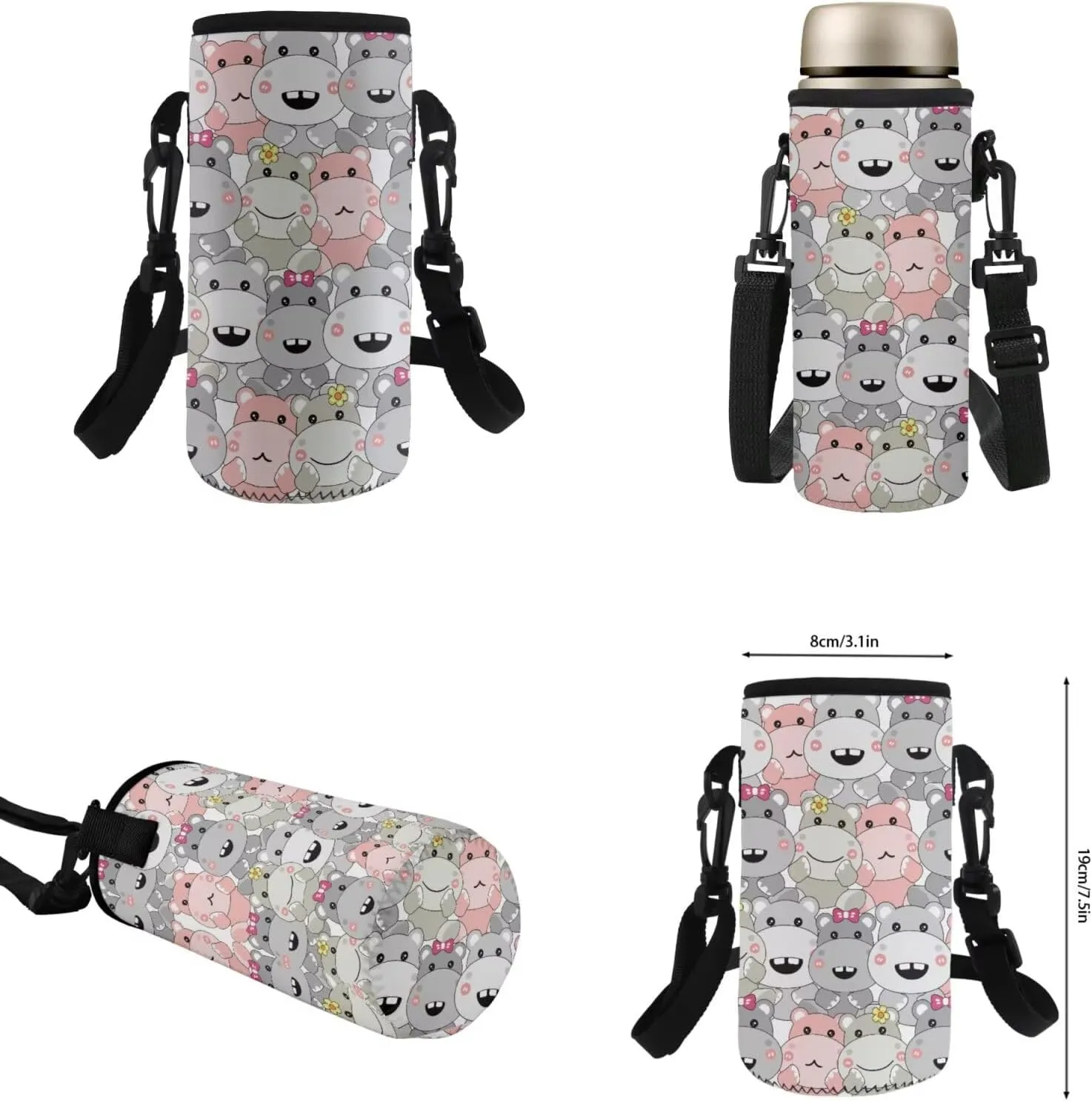 HUGS IDEA Cartoon Hippo Backpack for Kids Cute School Bookbag for Girls 6-8 Lightweight School Bag Set with Lunch Bag Cute Kids Backpack for School 4 Pcs Kids Schoolbag for Elementary School