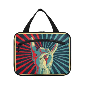 Human Hand Rock and Roll Sign on Red Black Sunshine Lights 1 PC Hanging Travel Wash bag with Handles, Portable Makeup Organizer Brush Storage Case Portable Travel Cosmetic with Hook L
