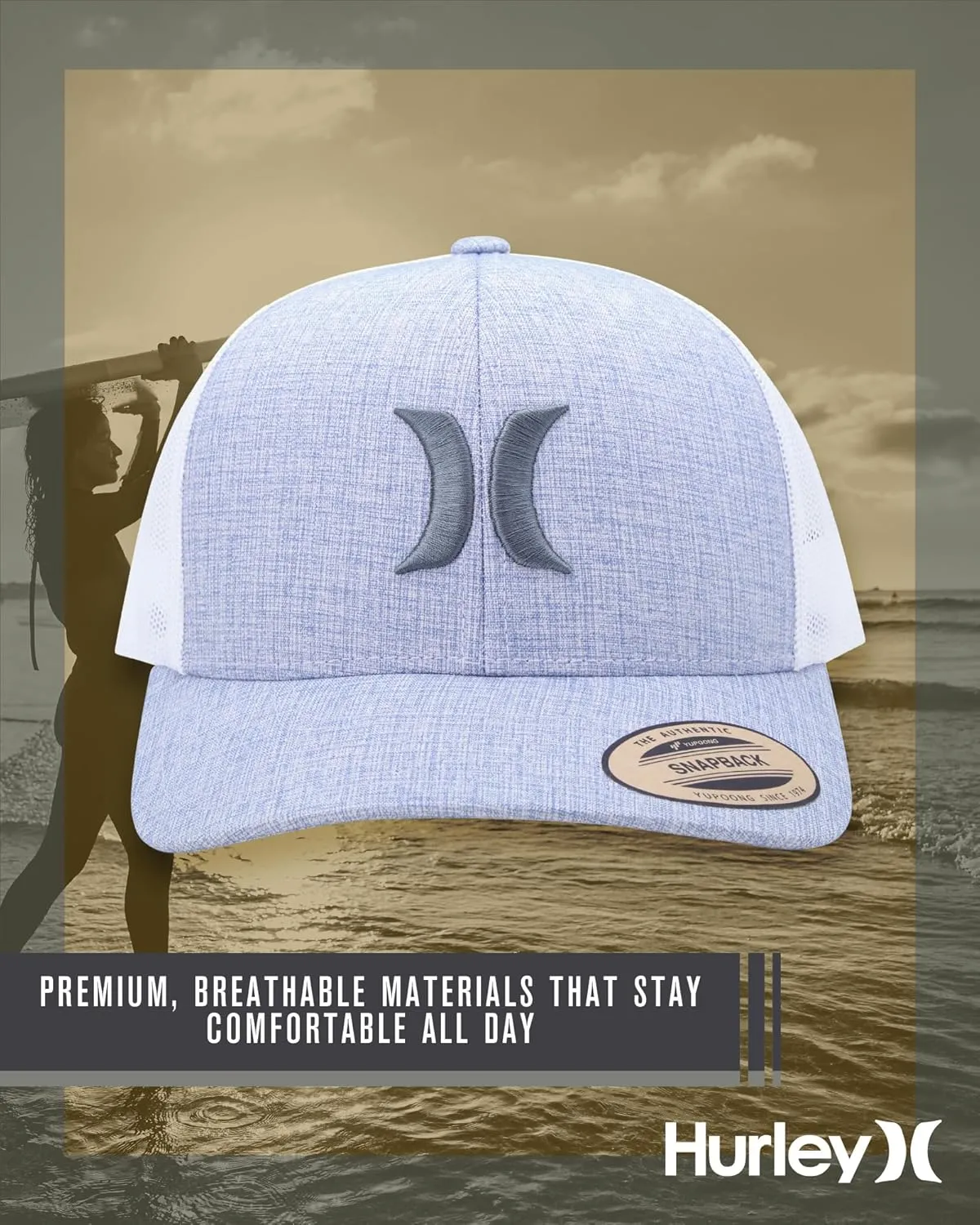 Hurley Men's Caps - Del Mar Mesh Panel Baseball Cap Trucker Hat - Snap Back Hats for Men