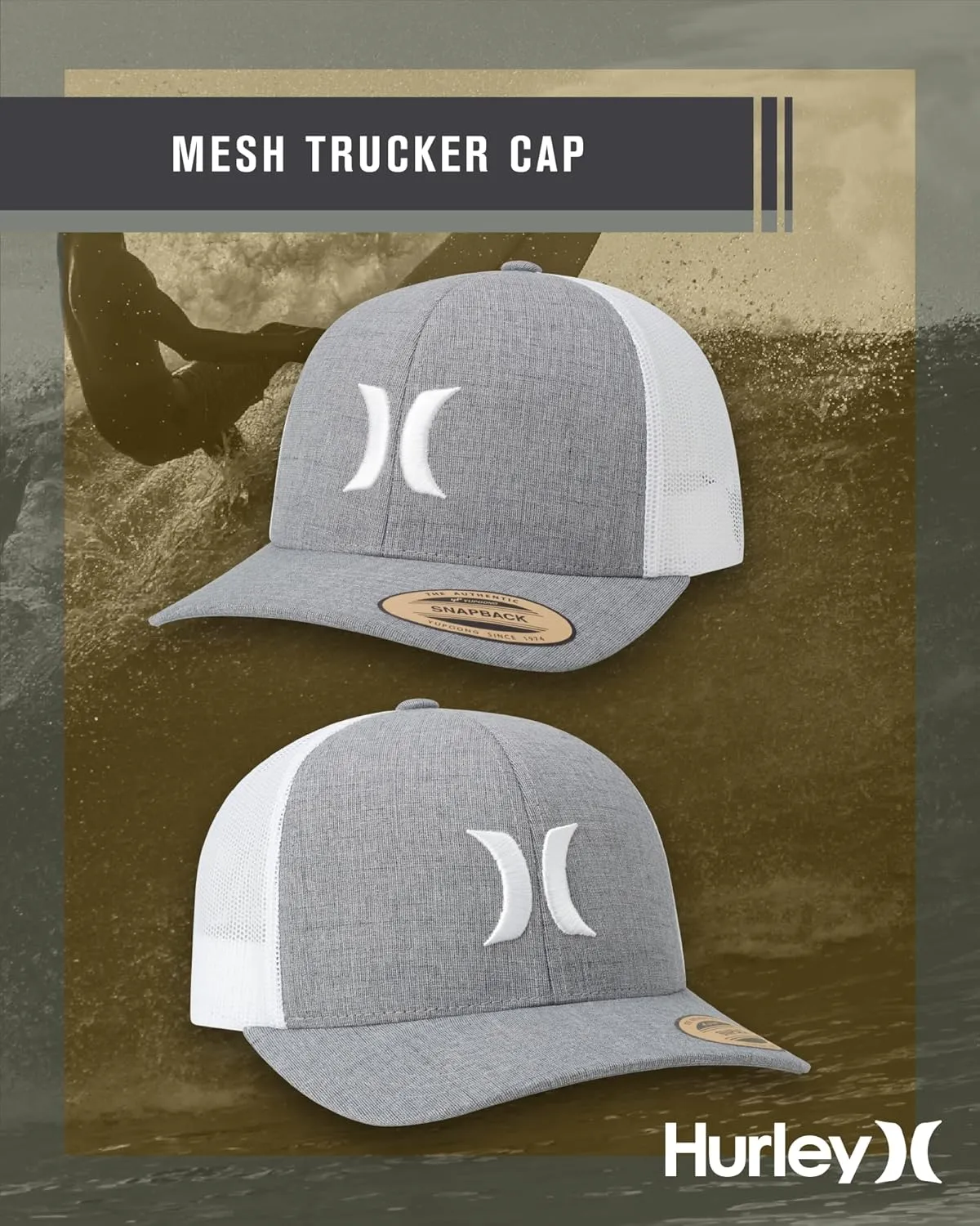 Hurley Men's Caps - Del Mar Mesh Panel Baseball Cap Trucker Hat - Snap Back Hats for Men