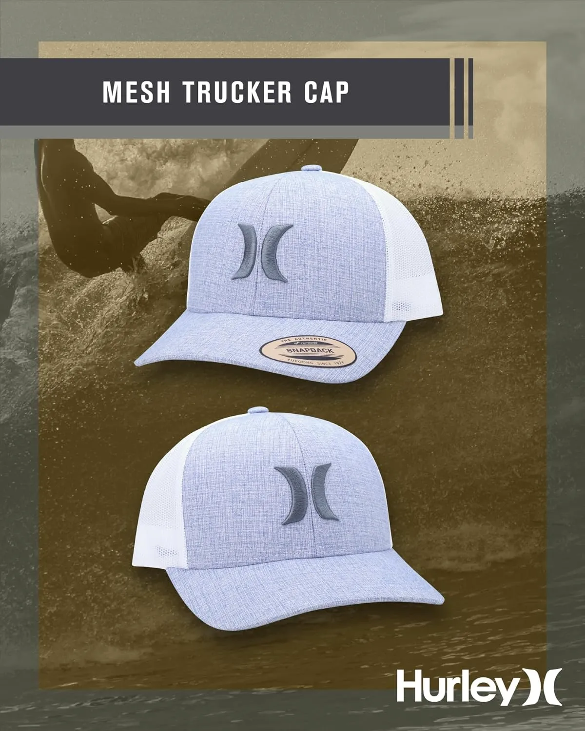 Hurley Men's Caps - Del Mar Mesh Panel Baseball Cap Trucker Hat - Snap Back Hats for Men