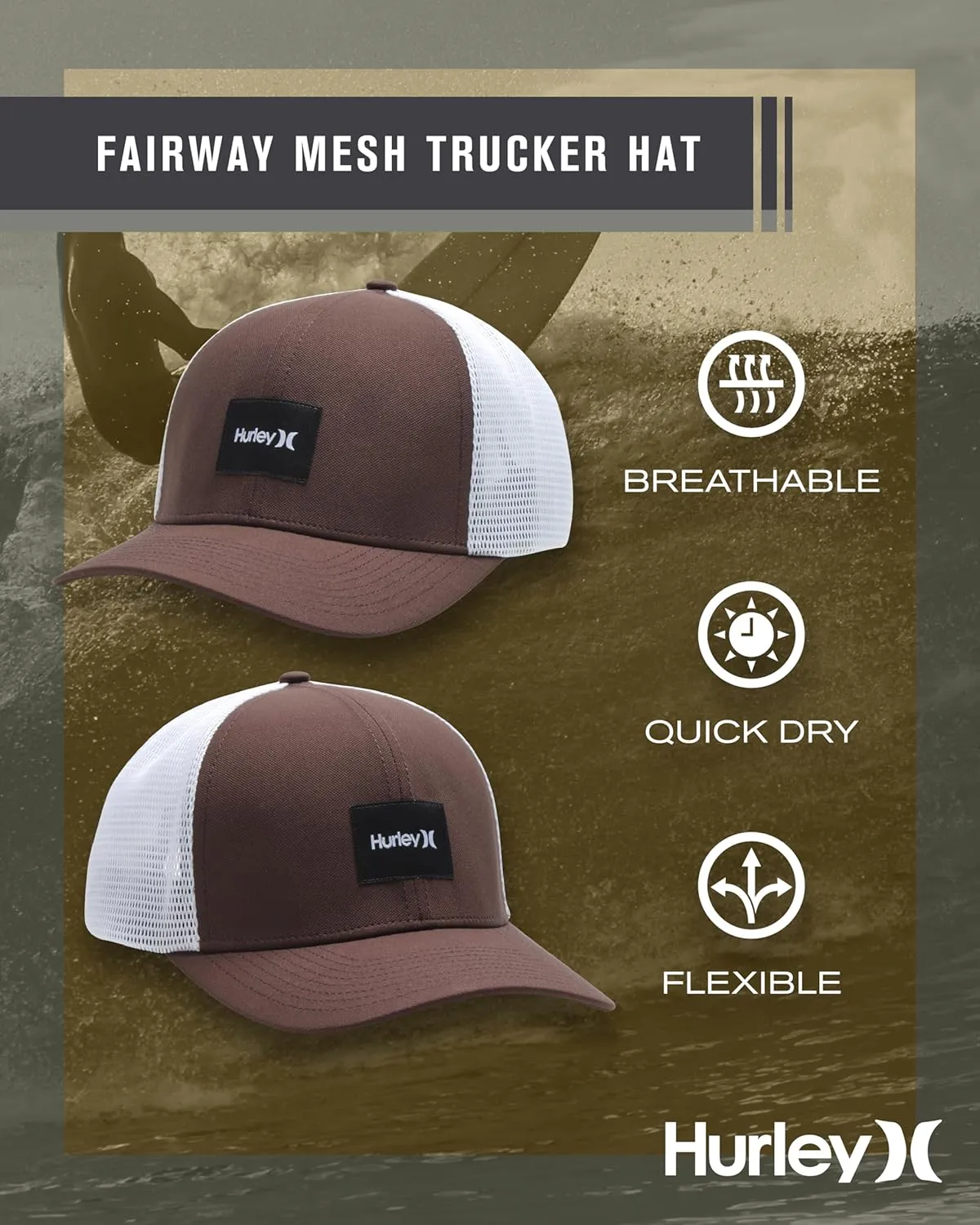 Hurley Men's Snap Back Hats - Fairway Trucker Mesh Baseball Cap Hats for Men