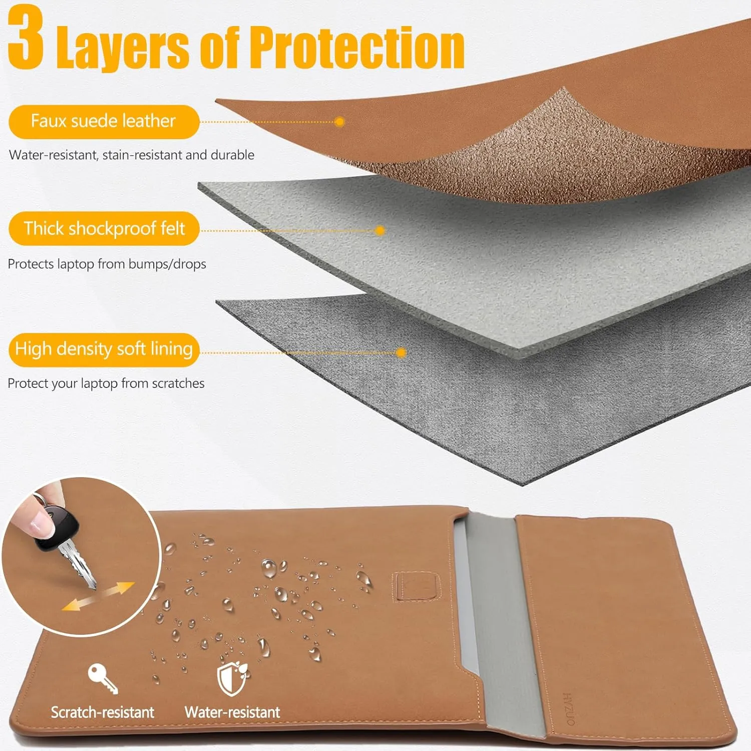 HYZUO 13.3-14 Inch Laptop Sleeve Case with Stand Feature for MacBook Pro 14 M4/M3/M2/M1 Pro/Max 2024-2021, MacBook Pro/Air 13.3, 13.5-13.8 Surface Laptop, HP Specter X360 13/14, Brown