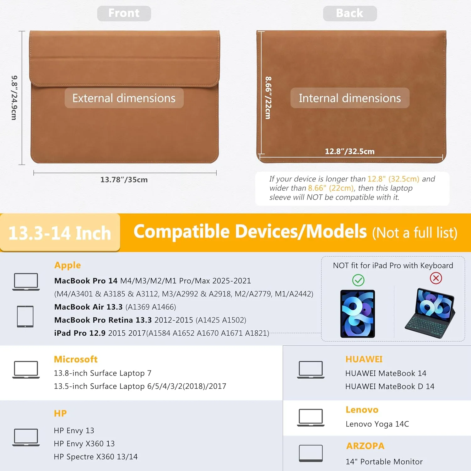 HYZUO 13.3-14 Inch Laptop Sleeve Case with Stand Feature for MacBook Pro 14 M4/M3/M2/M1 Pro/Max 2024-2021, MacBook Pro/Air 13.3, 13.5-13.8 Surface Laptop, HP Specter X360 13/14, Brown