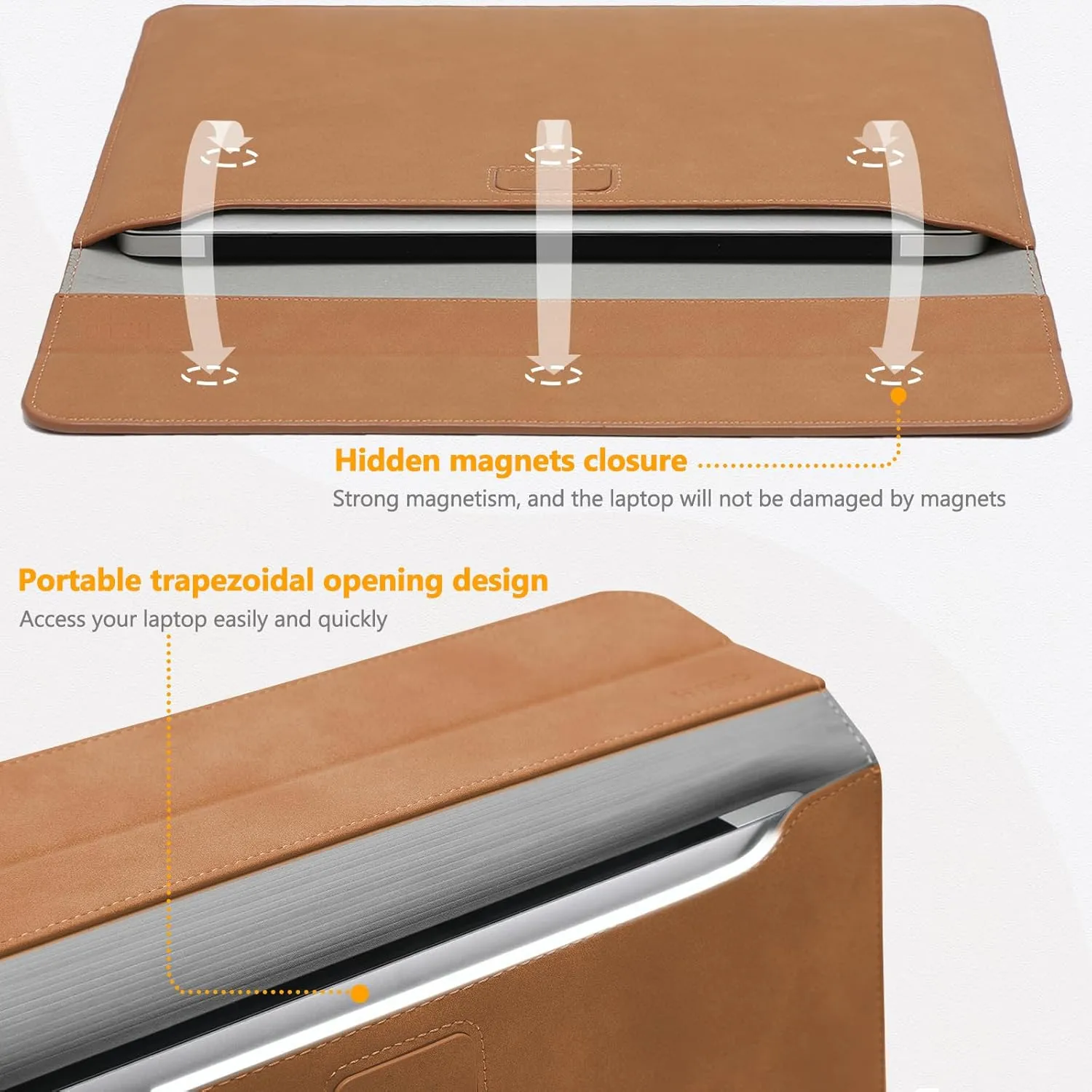 HYZUO 13.3-14 Inch Laptop Sleeve Case with Stand Feature for MacBook Pro 14 M4/M3/M2/M1 Pro/Max 2024-2021, MacBook Pro/Air 13.3, 13.5-13.8 Surface Laptop, HP Specter X360 13/14, Brown