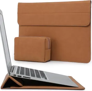 HYZUO 13.3-14 Inch Laptop Sleeve Case with Stand Feature for MacBook Pro 14 M4/M3/M2/M1 Pro/Max 2024-2021, MacBook Pro/Air 13.3, 13.5-13.8 Surface Laptop, HP Specter X360 13/14, Brown