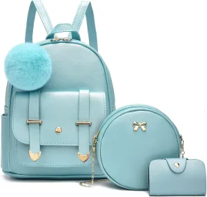 I IHAYNER Mini Backpack Purse for Teen Girls 3-PCS Fashion Backpack Cute Travel Daypacks Women Pompom Backpack Shoulder Bag