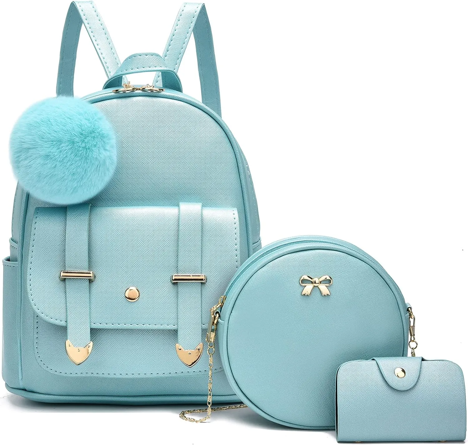 I IHAYNER Mini Backpack Purse for Teen Girls 3-PCS Fashion Backpack Cute Travel Daypacks Women Pompom Backpack Shoulder Bag