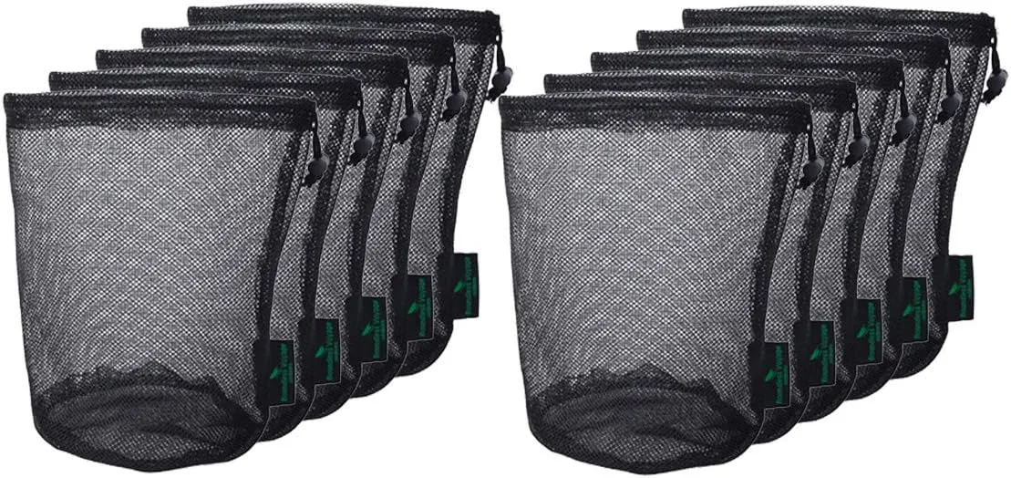 iBasingo 10pcs/lot Black Mesh Bag Nylon Sack Durable Drawstring Net Bag Small Travel Sleeping Bag Stuff Sack Mesh Storage Ditty Bag for Cosmetics Shower Gels Bottle Pot Tennis Golf Ball Tools BVP03