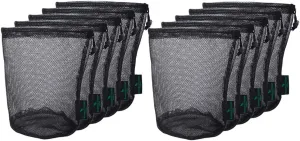 iBasingo 10pcs/lot Black Mesh Bag Nylon Sack Durable Drawstring Net Bag Small Travel Sleeping Bag Stuff Sack Mesh Storage Ditty Bag for Cosmetics Shower Gels Bottle Pot Tennis Golf Ball Tools BVP03
