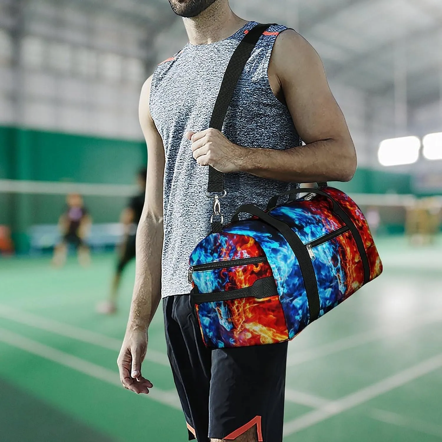 Ice and Fire Skull Sport Gym Duffle Travel Bag with Shoe Compartment,Wet Pocket for Men and Women