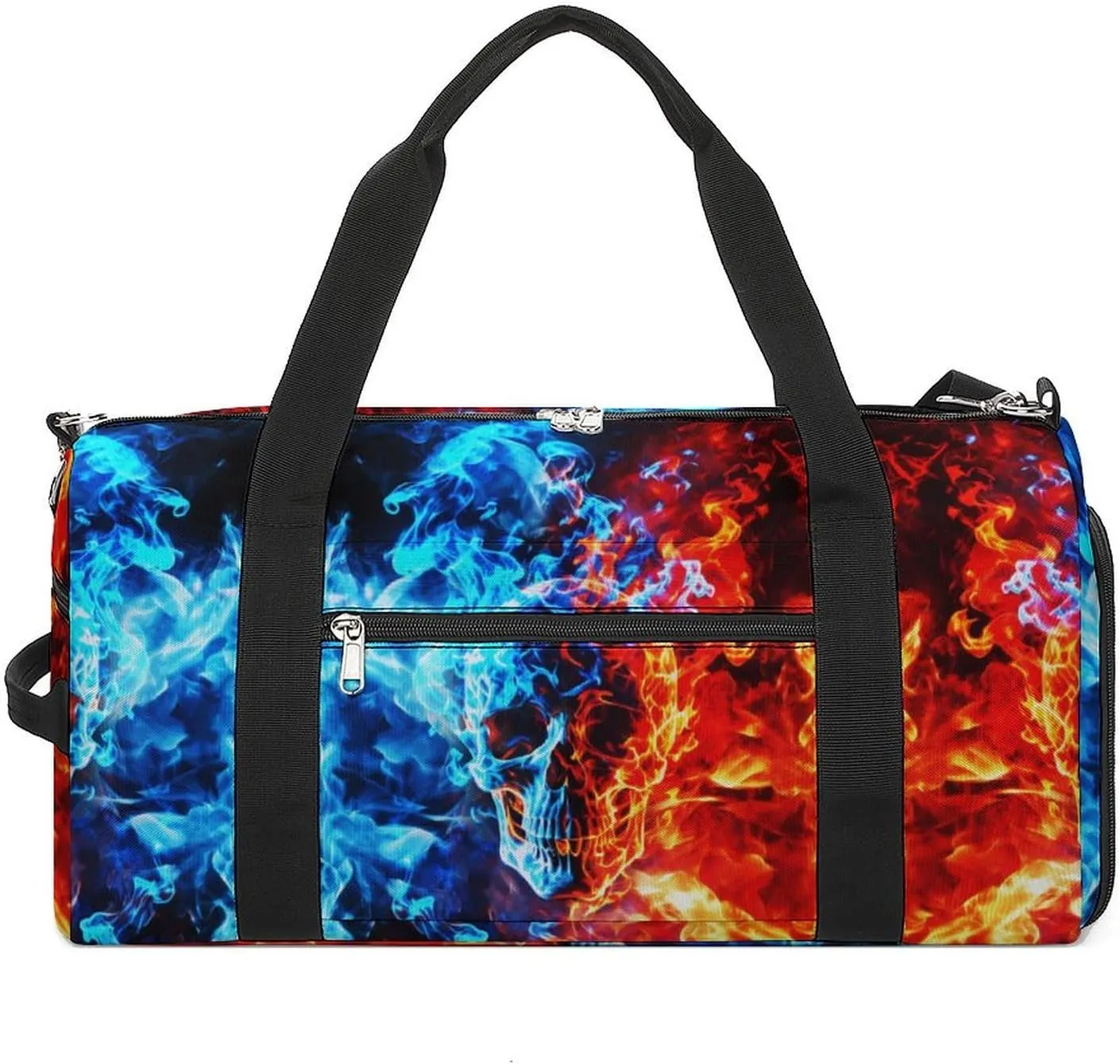 Ice and Fire Skull Sport Gym Duffle Travel Bag with Shoe Compartment,Wet Pocket for Men and Women