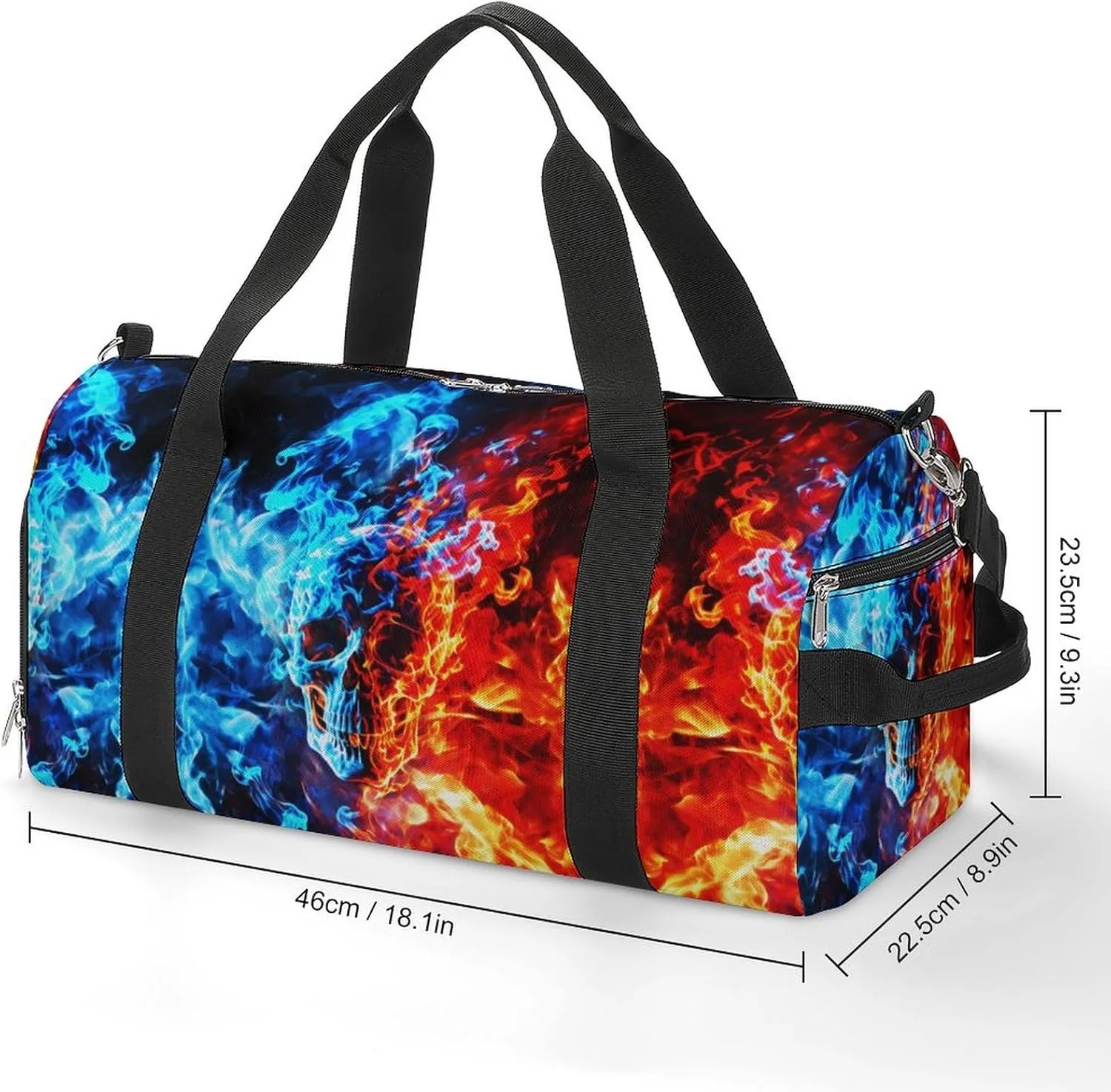 Ice and Fire Skull Sport Gym Duffle Travel Bag with Shoe Compartment,Wet Pocket for Men and Women