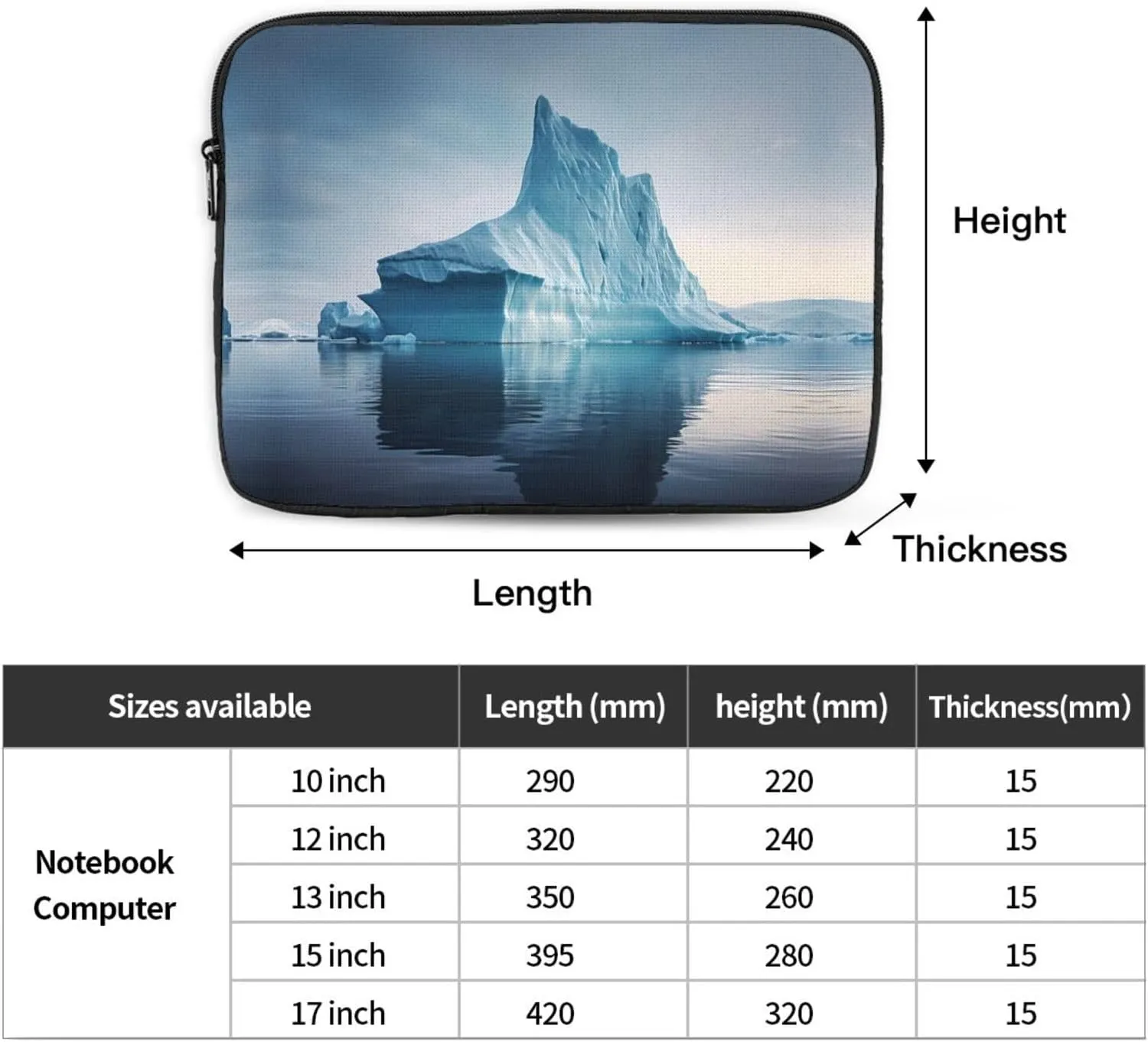 Icebergs Prints Shockproof Portable Laptop Sleeve Bag 15 inch - Lightweight Laptop Case for Men and Women Business Travel, Office Daily Use