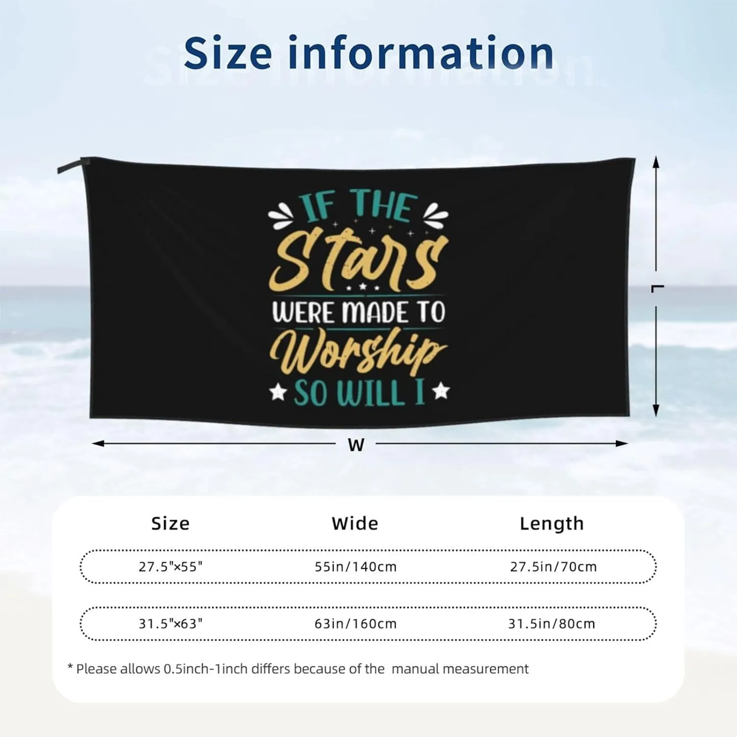 If The Stars were Made to Worship So Will I Beach Towel Quick Dry Sand Free Lightweight Large 27.5"x55" with Travel Bag - Vacation Essentials Bath Towel for Pool, Summer