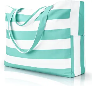 Iioscre Beach Bag for Women,Waterproof Beach Tote with Zipper and Pocket, Sandproof Large Swim Pool Bag for Travel