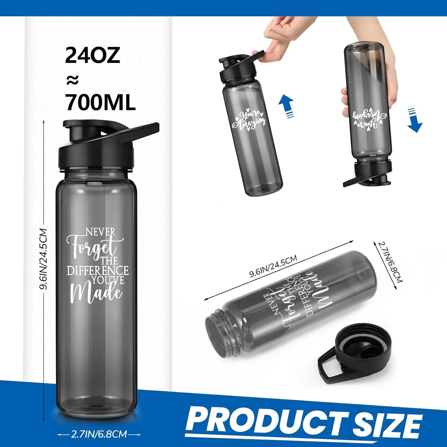 Inbagi 10 Pcs Thank You Water Bottles CNA Week Gifts Bulk 2025 Appreciation Gifts for CNA Employee Coworker Staff 24 oz Plastic Leak Proof Cup Adult Graduation Presents