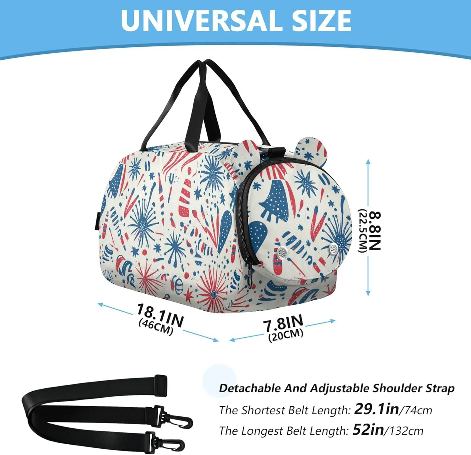 Indenpendence Day Small Gym Bag with Shoes Compartment Large Capacity Weekend Travel Bag for School Practice, Sports, Travel