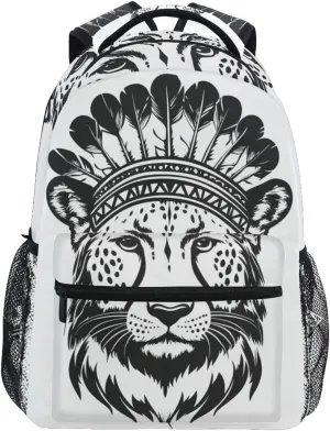 Indian Tribal Leopard Backpack 3rd 4th 5th Grade School Bookbag Travel Laptop Daypack Bag Purse for Boys Girls Teens