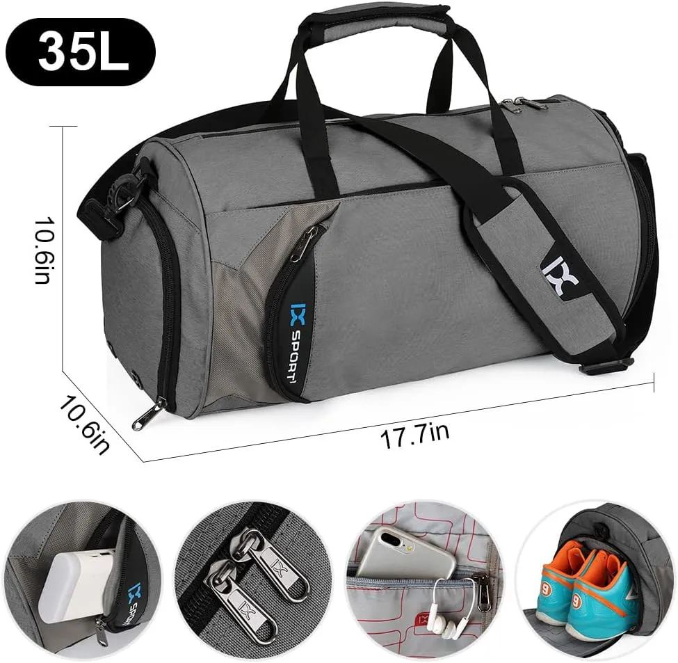 INOXTO Small Sports Gym Bag，Travel Duffel Bag with Dry Wet Pocket and Shoes Compartment for Women and Men，35L Waterproof Weekender Fitness bag For Swim Sports Travel Working Out (dark grey 2)