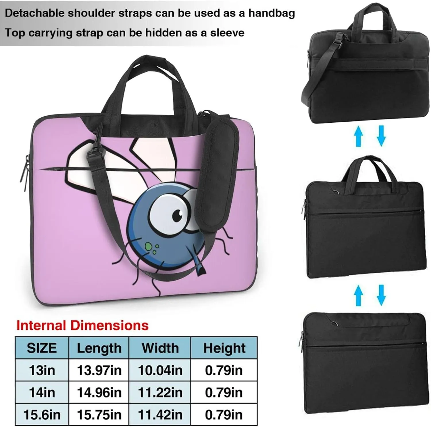 Insect Wings Eyes Cartoon Print Work Laptop Bag Stylish and Protective Laptop Case Briefcase for Men Women Office