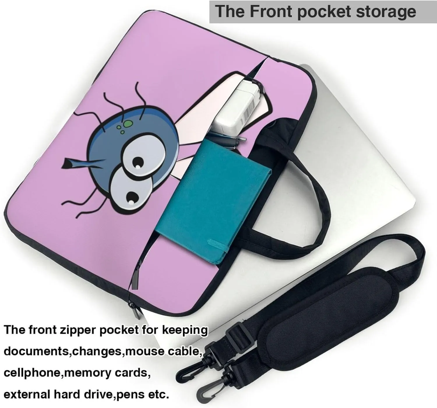 Insect Wings Eyes Cartoon Print Work Laptop Bag Stylish and Protective Laptop Case Briefcase for Men Women Office