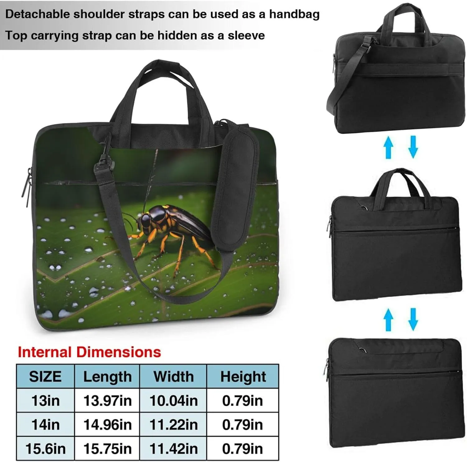 Insects on leaves picture Ultra-thin portable shoulder laptop bag Stylish and Protective Shockproof soft lining