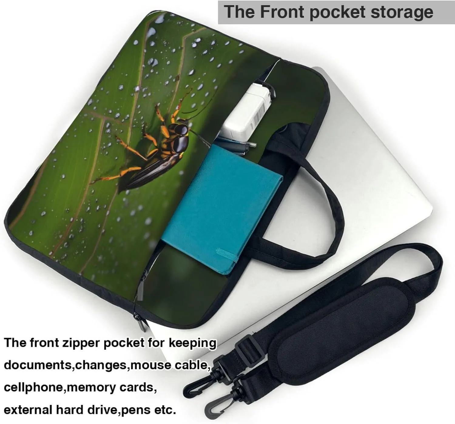Insects on leaves picture Ultra-thin portable shoulder laptop bag Stylish and Protective Shockproof soft lining