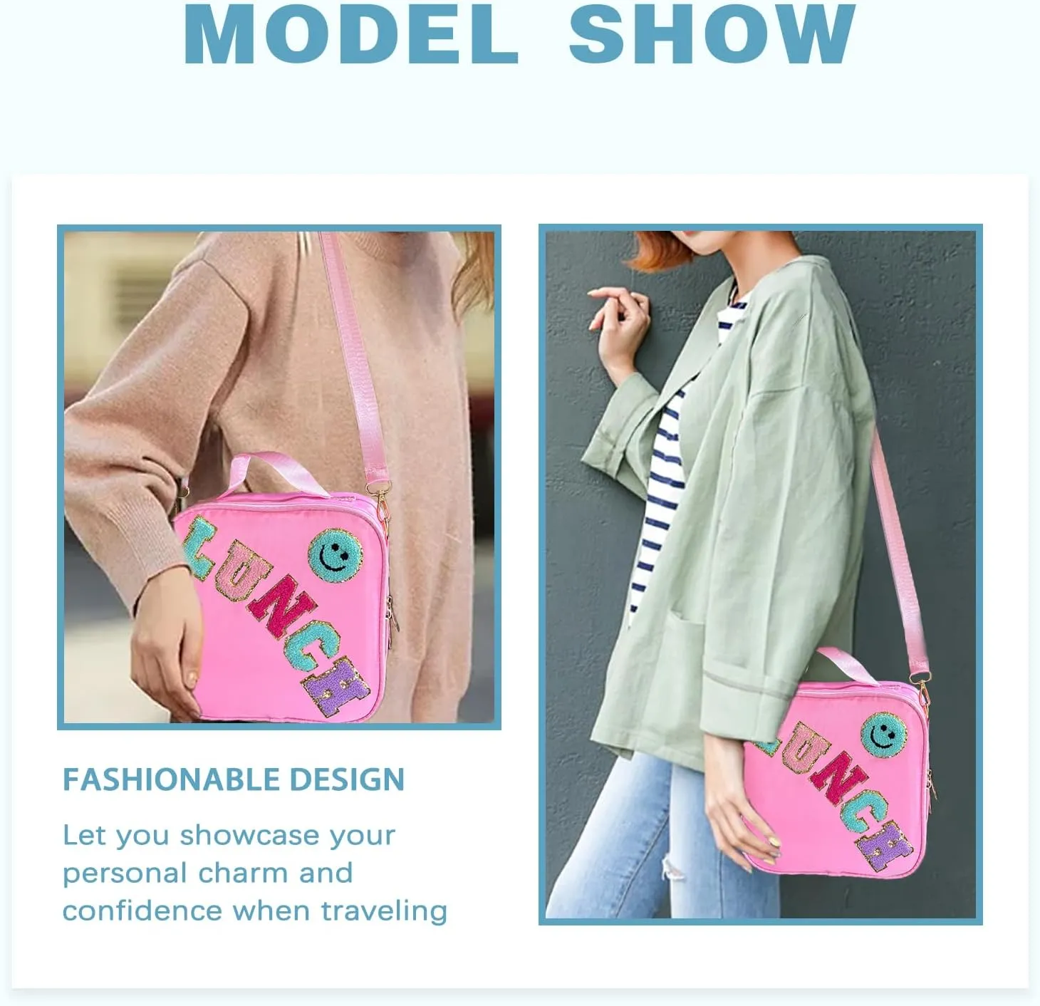 Insulated Teen Lunch Bag With Adjustable Shoulder Strap Lunch Box Kids For Girls Women Boys Nylon Large Reusable Lunch box Bags For School Work Picnic（Pink）