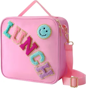 Insulated Teen Lunch Bag With Adjustable Shoulder Strap Lunch Box Kids For Girls Women Boys Nylon Large Reusable Lunch box Bags For School Work Picnic（Pink）