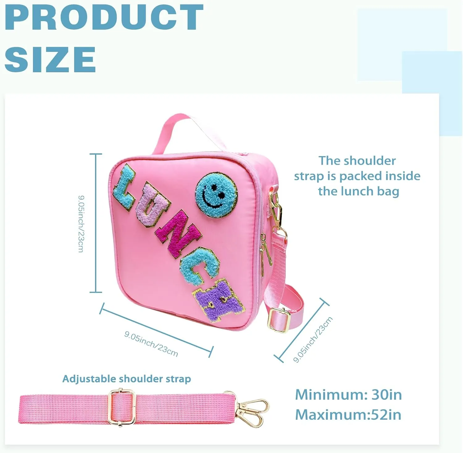 Insulated Teen Lunch Bag With Adjustable Shoulder Strap Lunch Box Kids For Girls Women Boys Nylon Large Reusable Lunch box Bags For School Work Picnic（Pink）